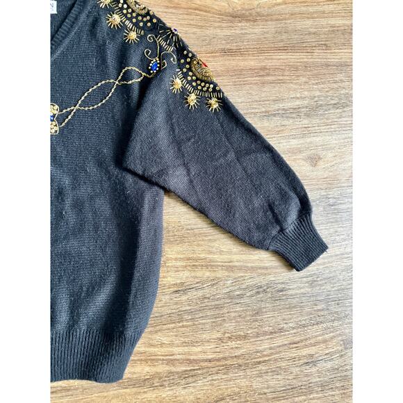 Vintage Western Connection Women's Small Black Sweater Sequins Sparkle 80s 90s - Picture 9 of 11